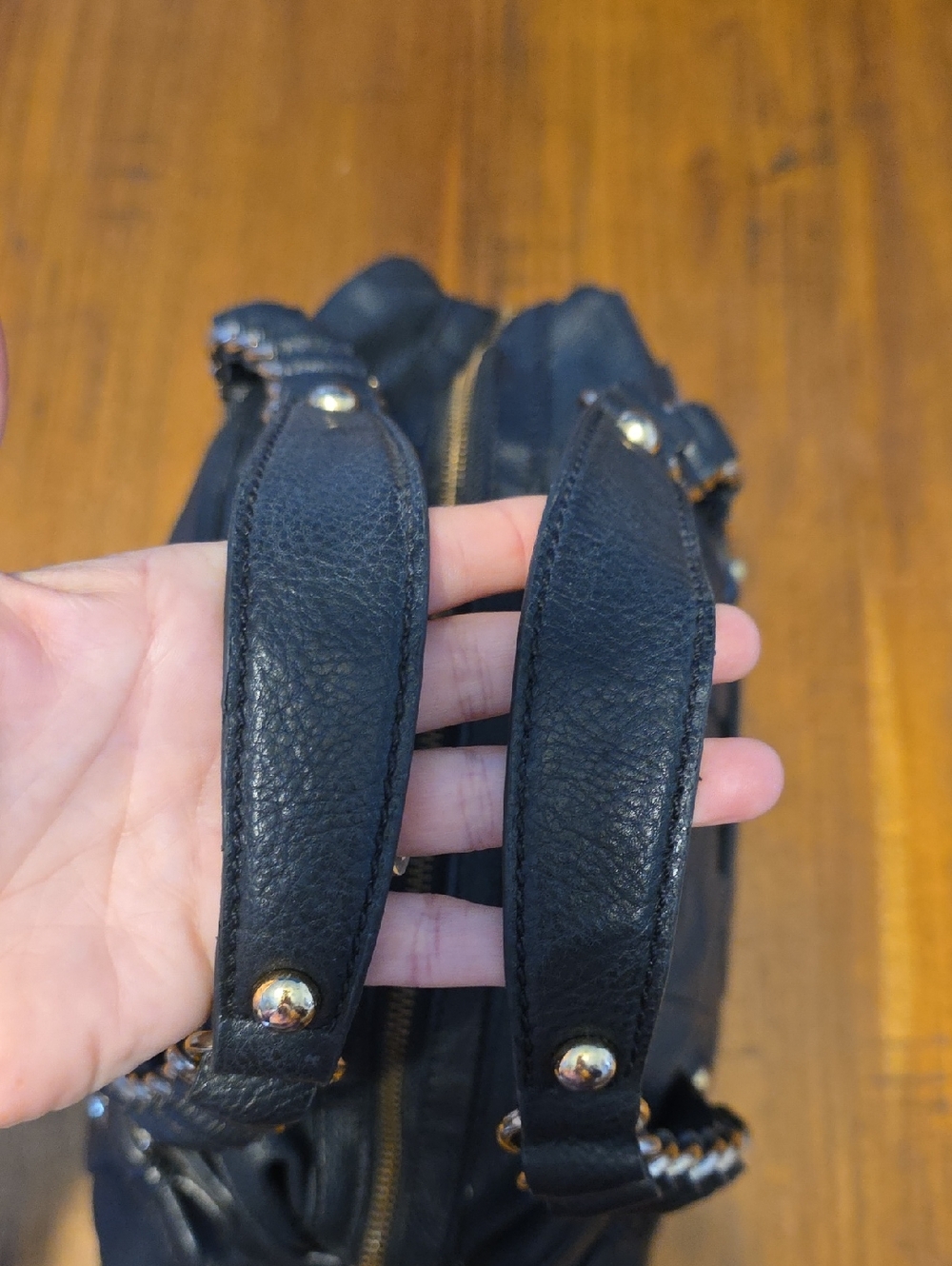 bebe Black Leather Shoulder Bag with Gold Chain Accents - Picture 7 of 16